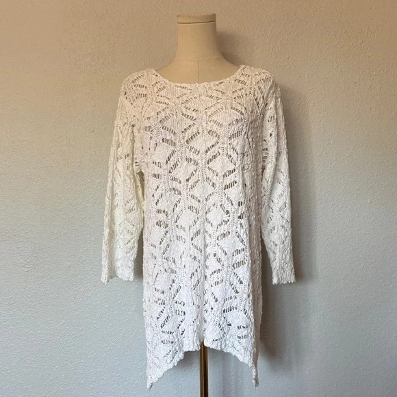 NWT J. Jill White Crochet Cotton Knit Sweater size Large - Picture 1 of 15